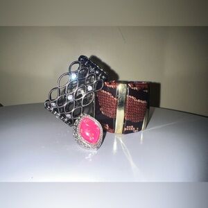 Silver and Gold Bracelet Set with Pink Accents